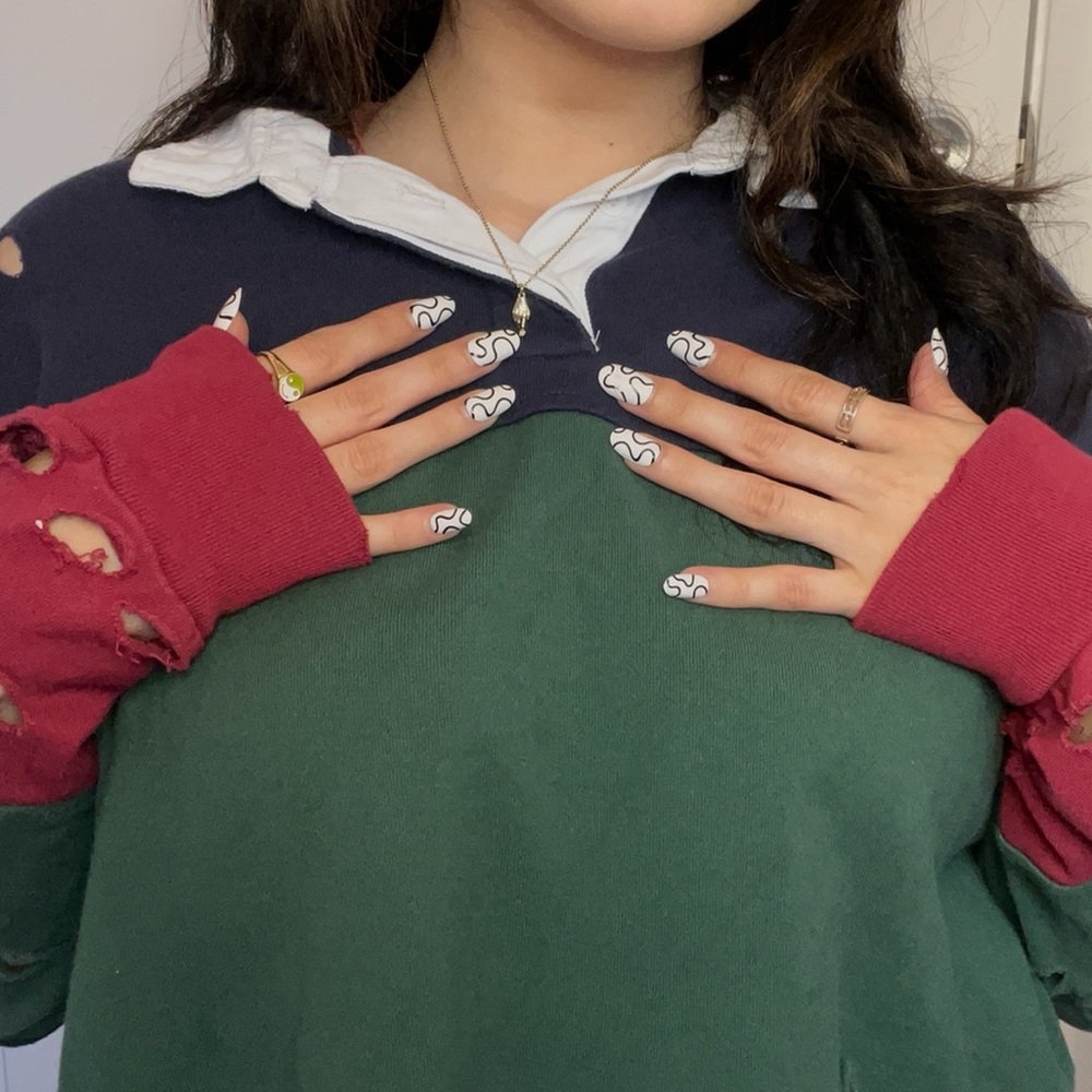 Distressed Preppy Color Block Cropped Polo